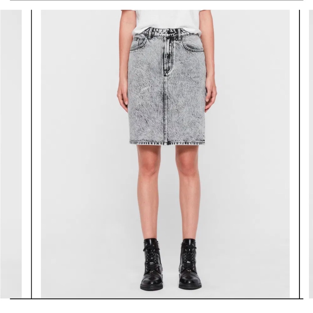 ALLSAINTS Nara Pencil Skirt Denim Jean Black Acid Wash Vintage Inspired 4 2 - Picture 5 of 5